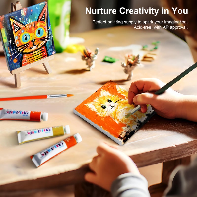 AUREUO Mini Canvas and Easel Set - 3x3 Inch/ 12 Pack - 2/5 Inch Profile Small Square Canvas with Display Stand - Art Gift Set Bulk Pack Canvases for Acrylic Painting & Craft - Image 5